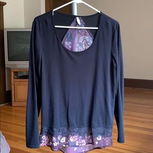 Black Long Sleeve with floral insert open back.